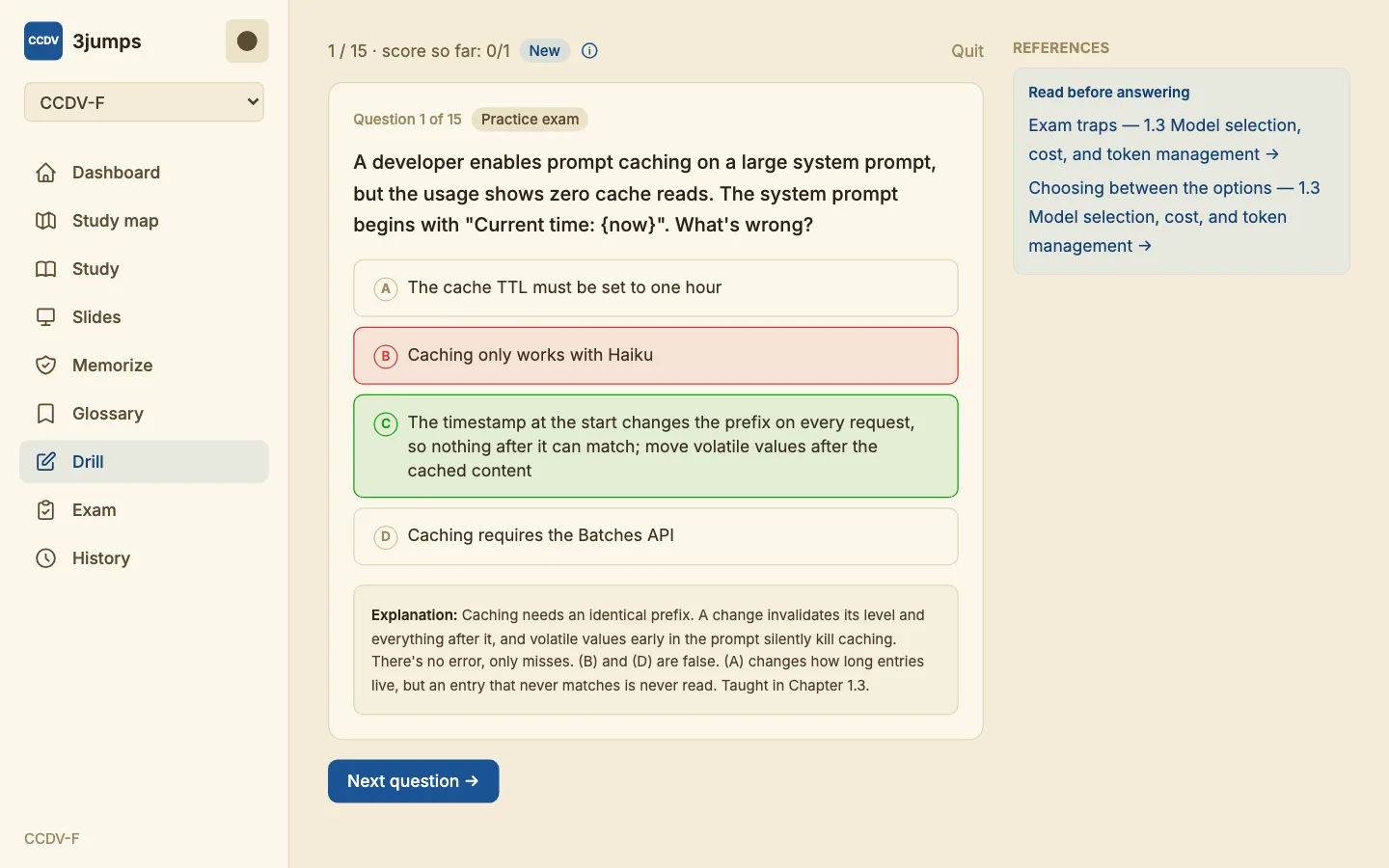 A drill question with its answer explained and the reason it was picked.